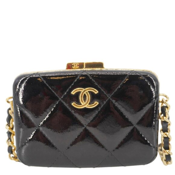 Chanel  Framed Box Mini Quilted Patent Leather Chain Clutch Bag Black - Picture 4 of 14